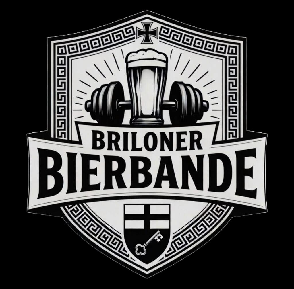Briloner Bierbande — Wappen mit Bierglas und Kurzhanteln
